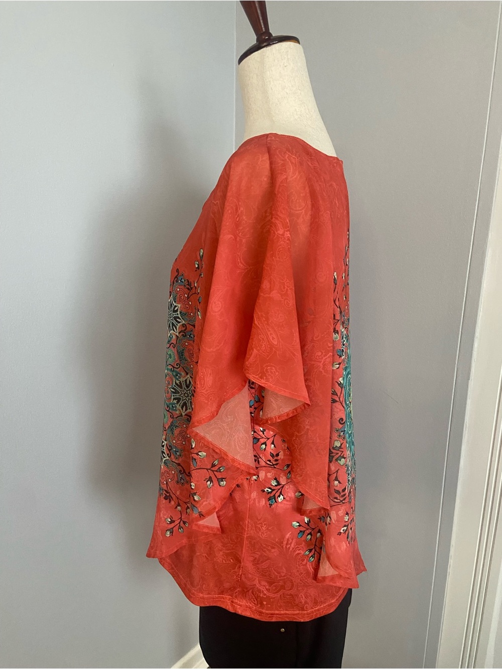 Masseys women’s Coral Tunic with kaftan teal Medallion Print with inner L EUC - Picture 6 of 16